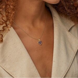 GOLD 14k Gold Plated Amethyst Stone Heart Necklace